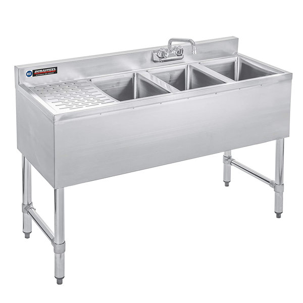 DuraSteel Triple Bowl Commercial Bar Sink w/ Left Drainboards 10" x